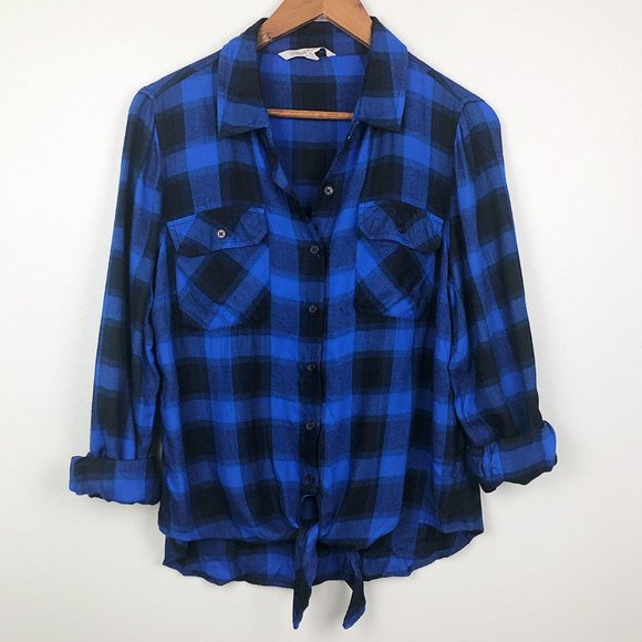 41 Hawthorn Teri Tie Front Checkered Button Down - Picture 6 of 7